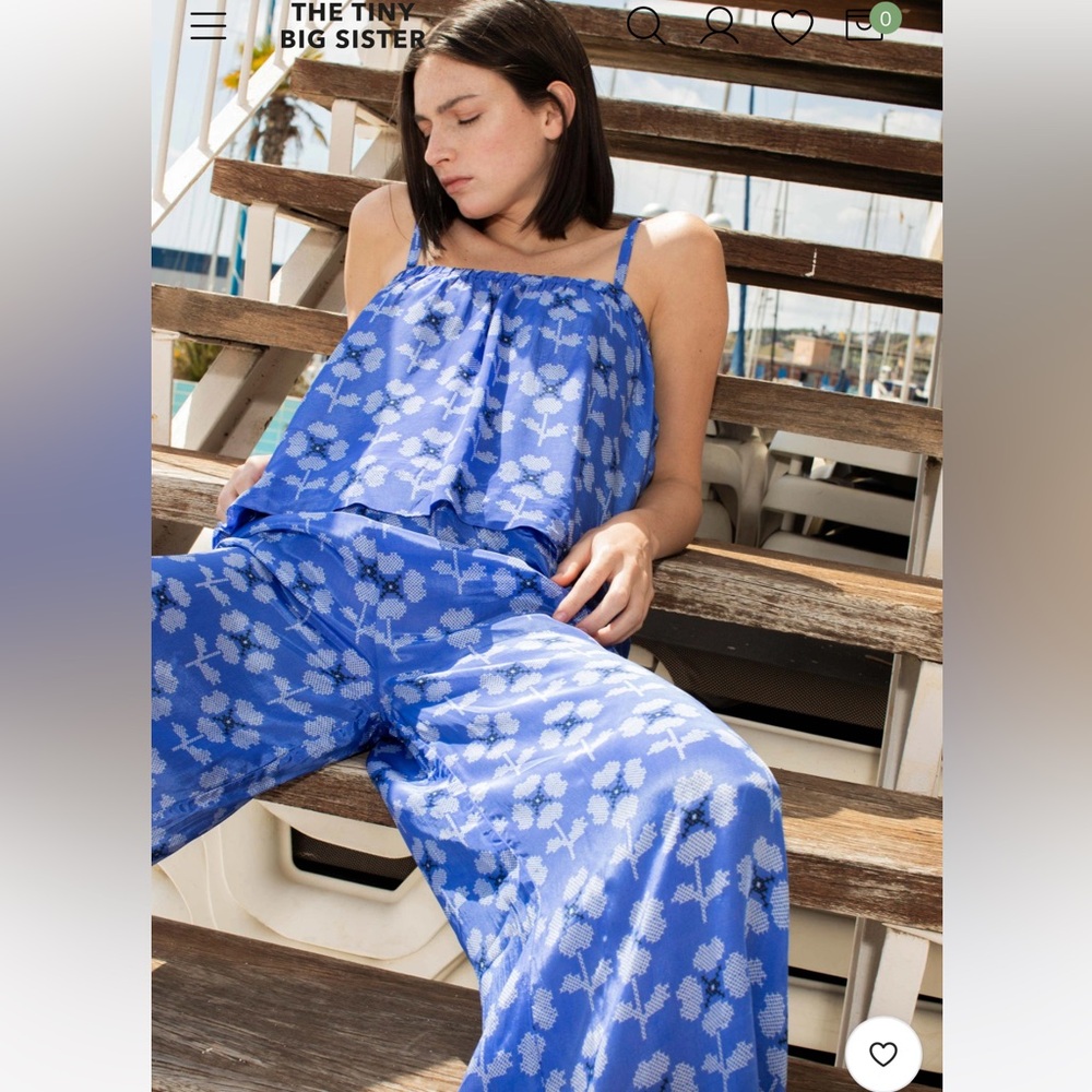 Lightweight blue floral print loose pants EU 40